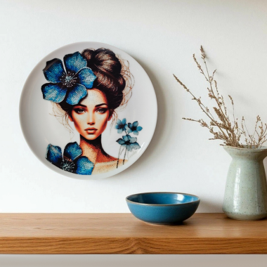 Тарелка декоративная "Леди с цветами льна", диаметр 20 см